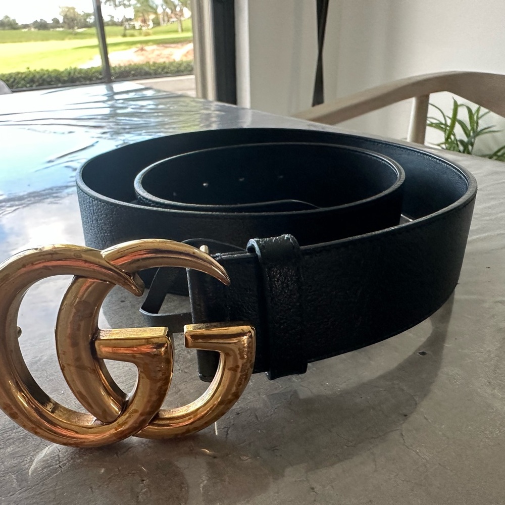 Gucci Black Leather Belt with Gold Buckle